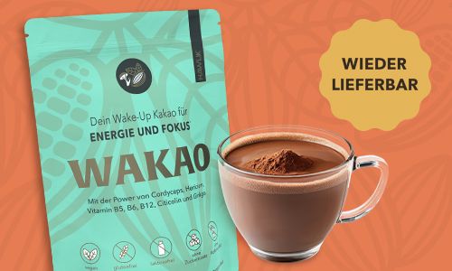 Wieder lieferbar: Wakao Wake up Kakao für Energie und Fokus